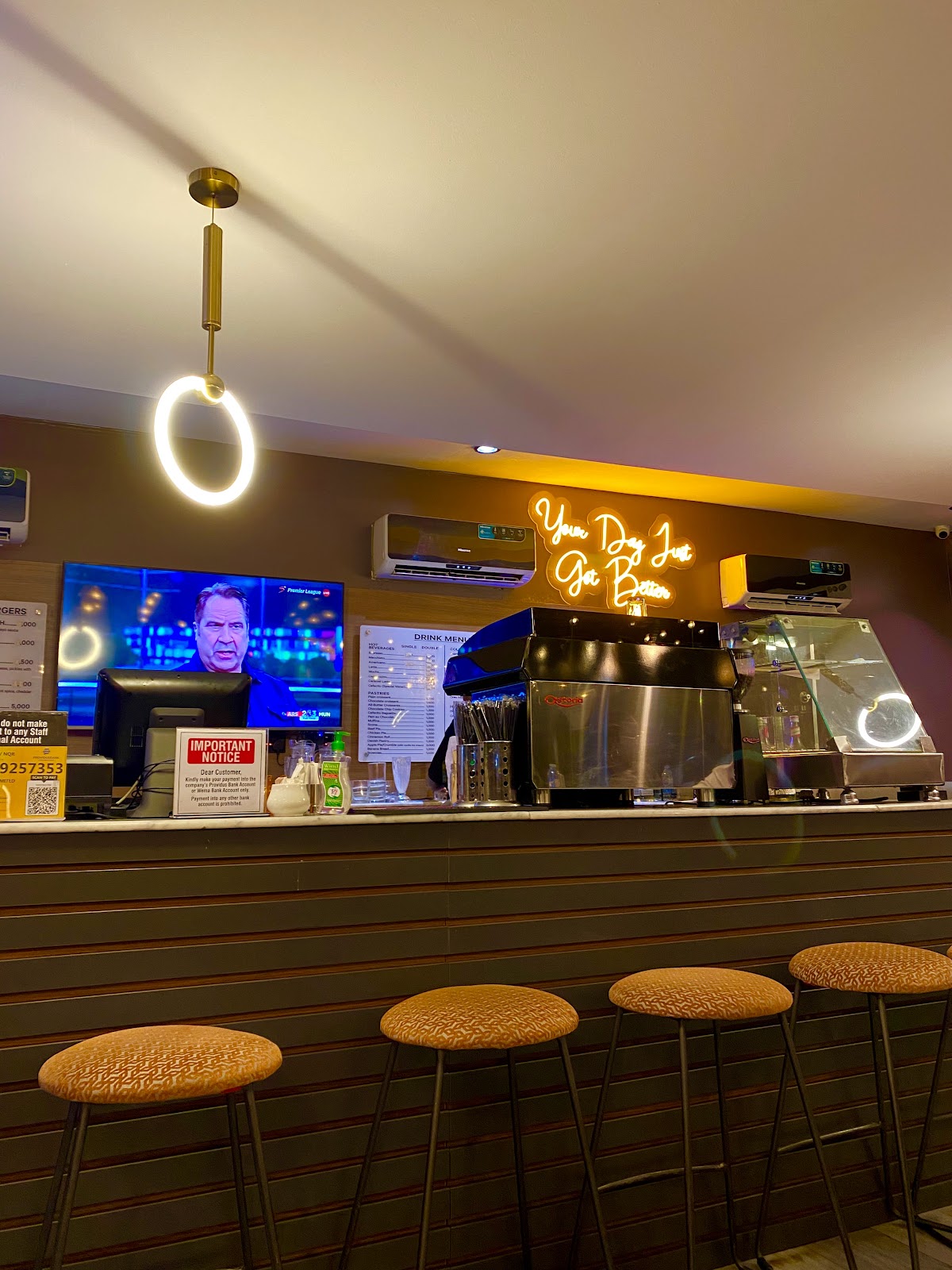 A warm café interior set up for a small gathering